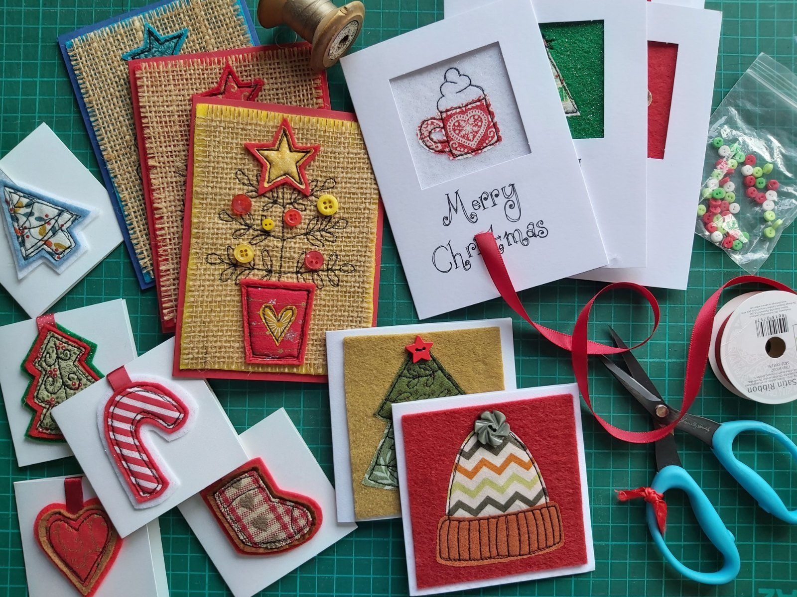 Freemotion embroidered and applique Christmas cards by Caroline Michelle Textile Art